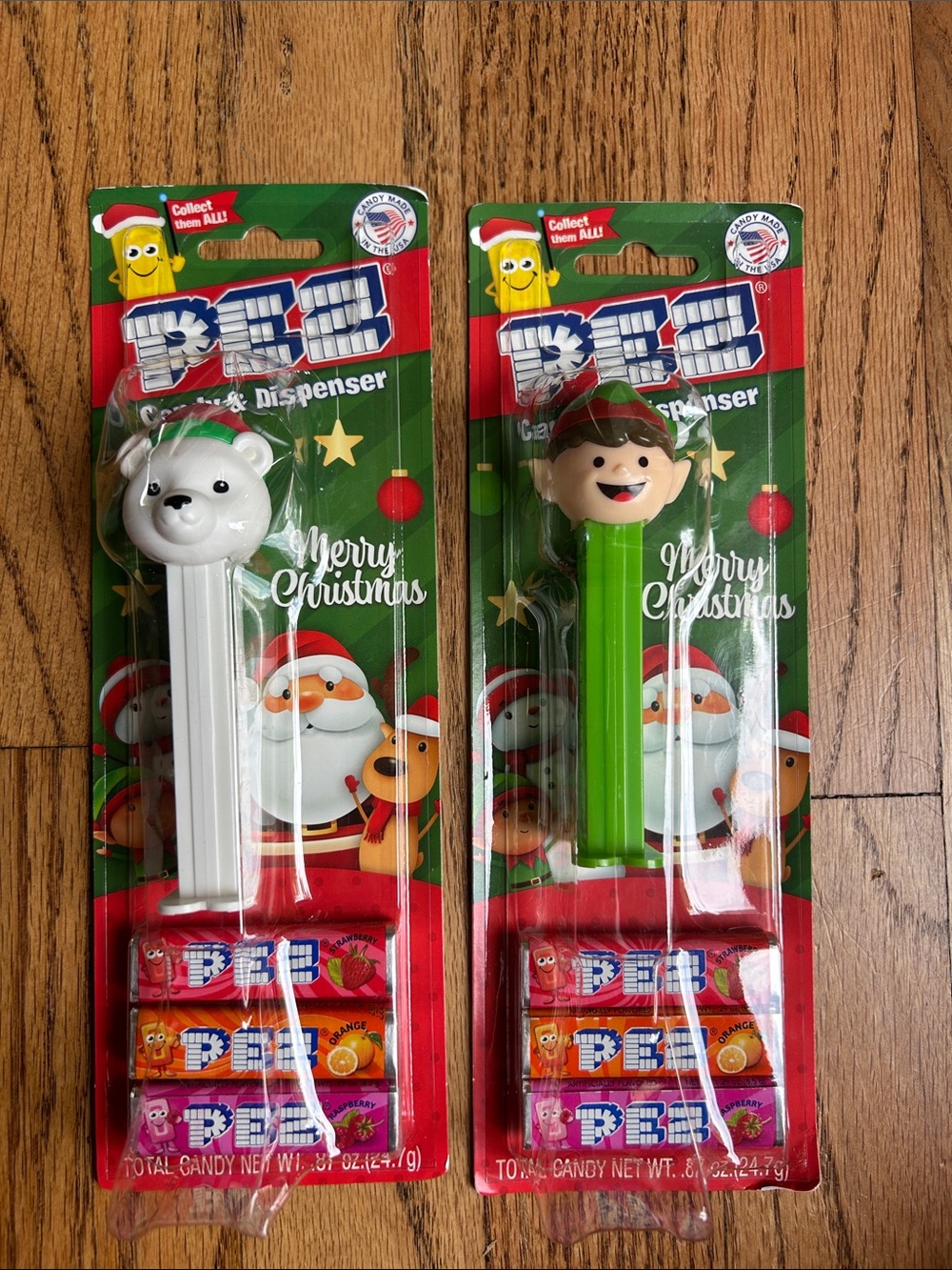 Pez Collectibles- NIB- Christmas Dispensers- White Polar Bear & Green Elf